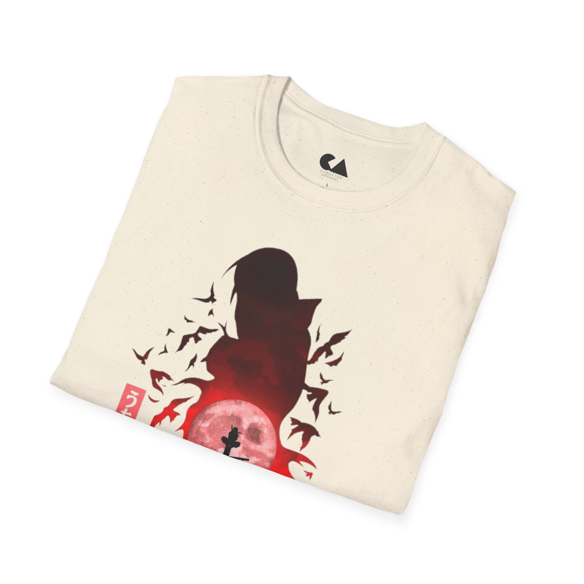T-Shirt — Samurai Silhouette at Red Moon (Bats & Japanese Script)