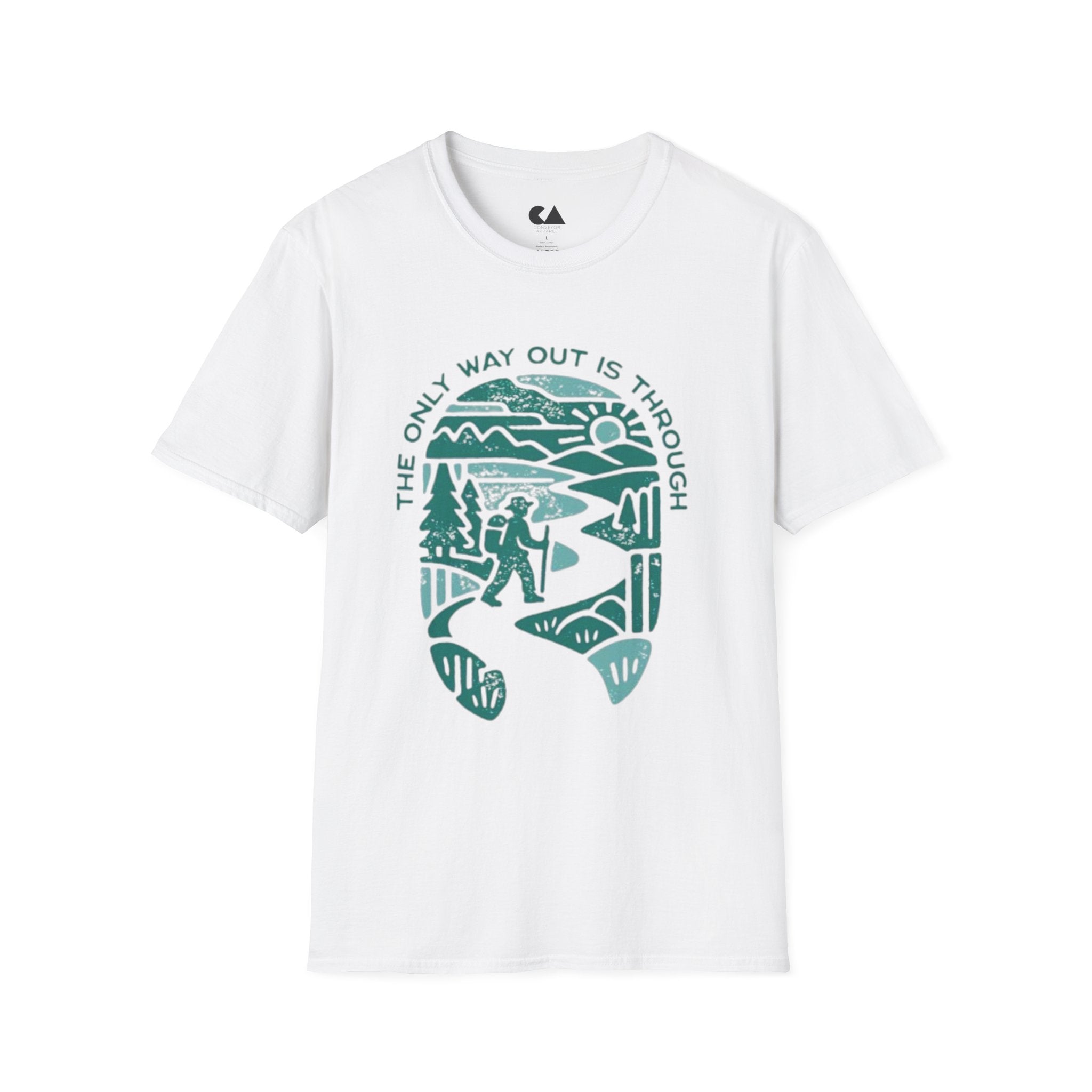 Adventure T‑Shirt — “The Only Way Out Is Through” Hiking Graphic Tee