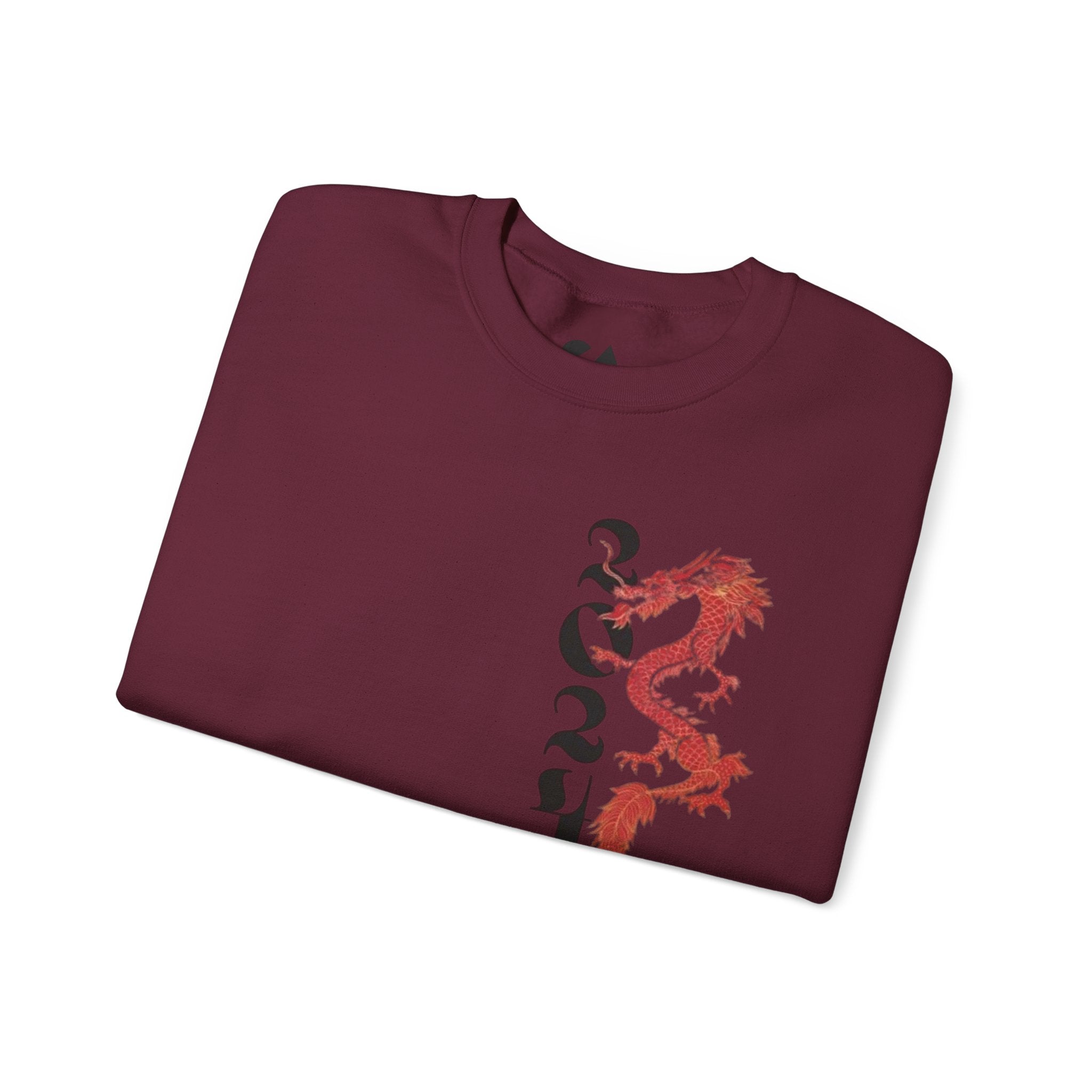 Crewneck Sweatshirt — Red Dragon Vertical Kanji Design