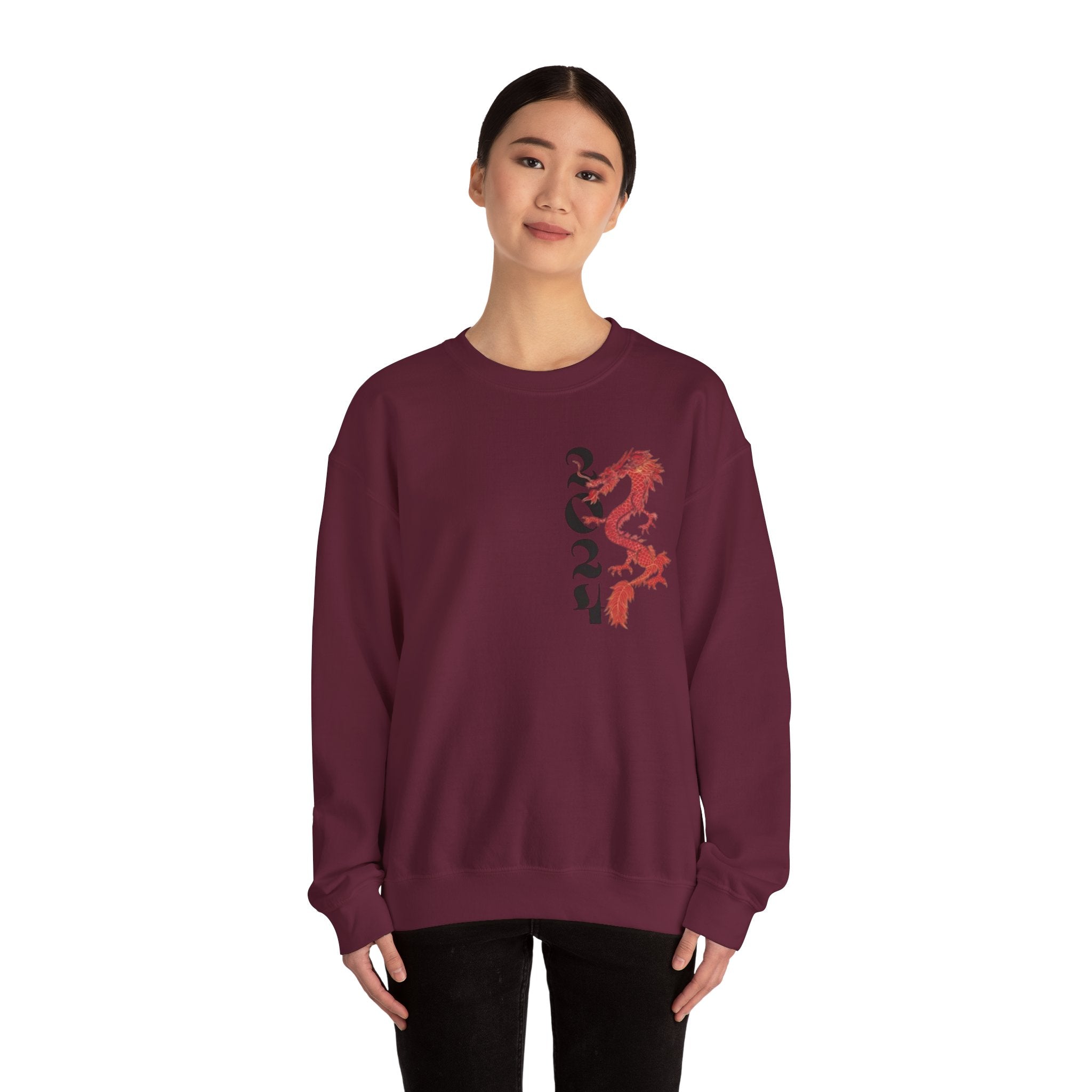 Crewneck Sweatshirt — Red Dragon Vertical Kanji Design