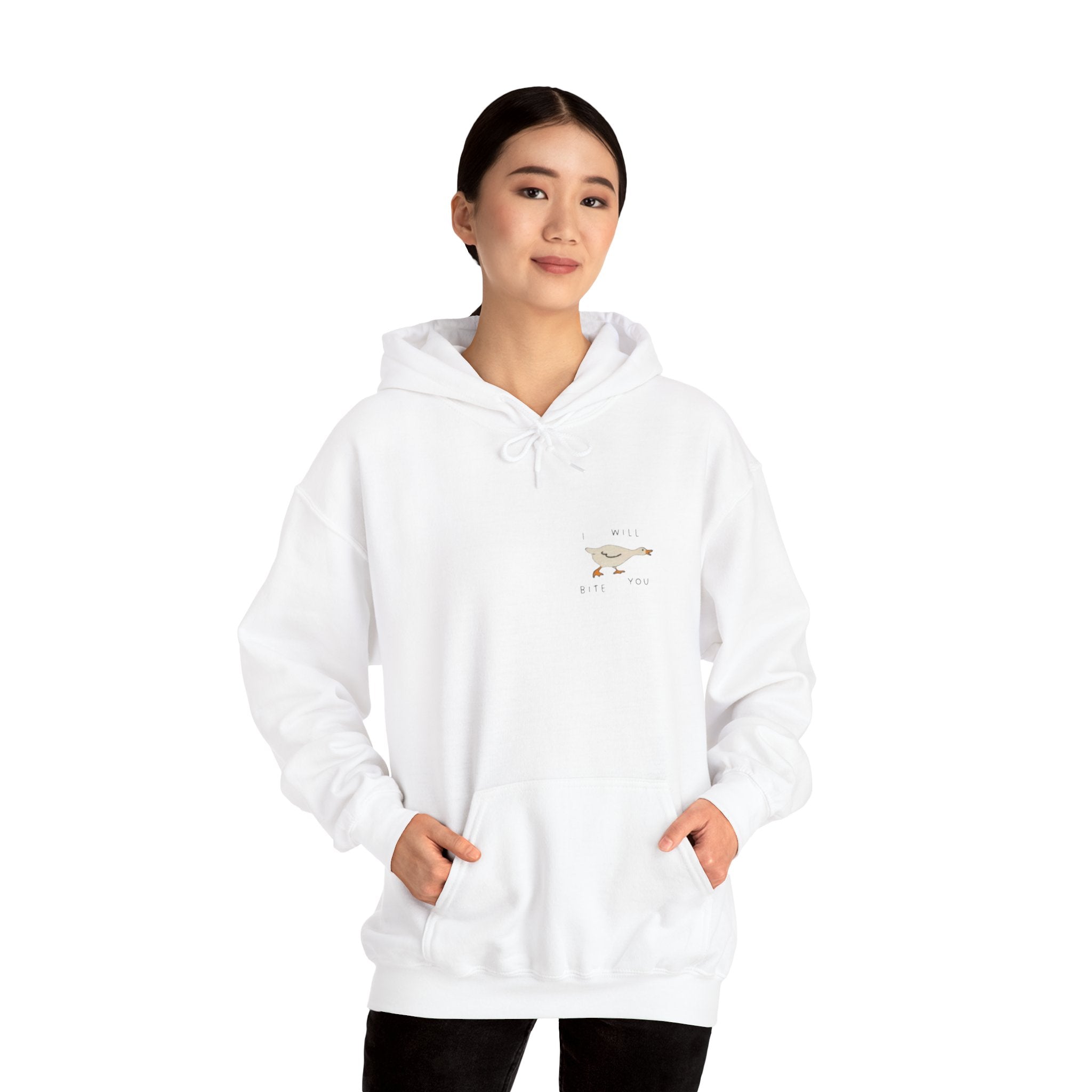Minimal Running Duck Hoodie — Small Chest Illustration Sweatshirt
