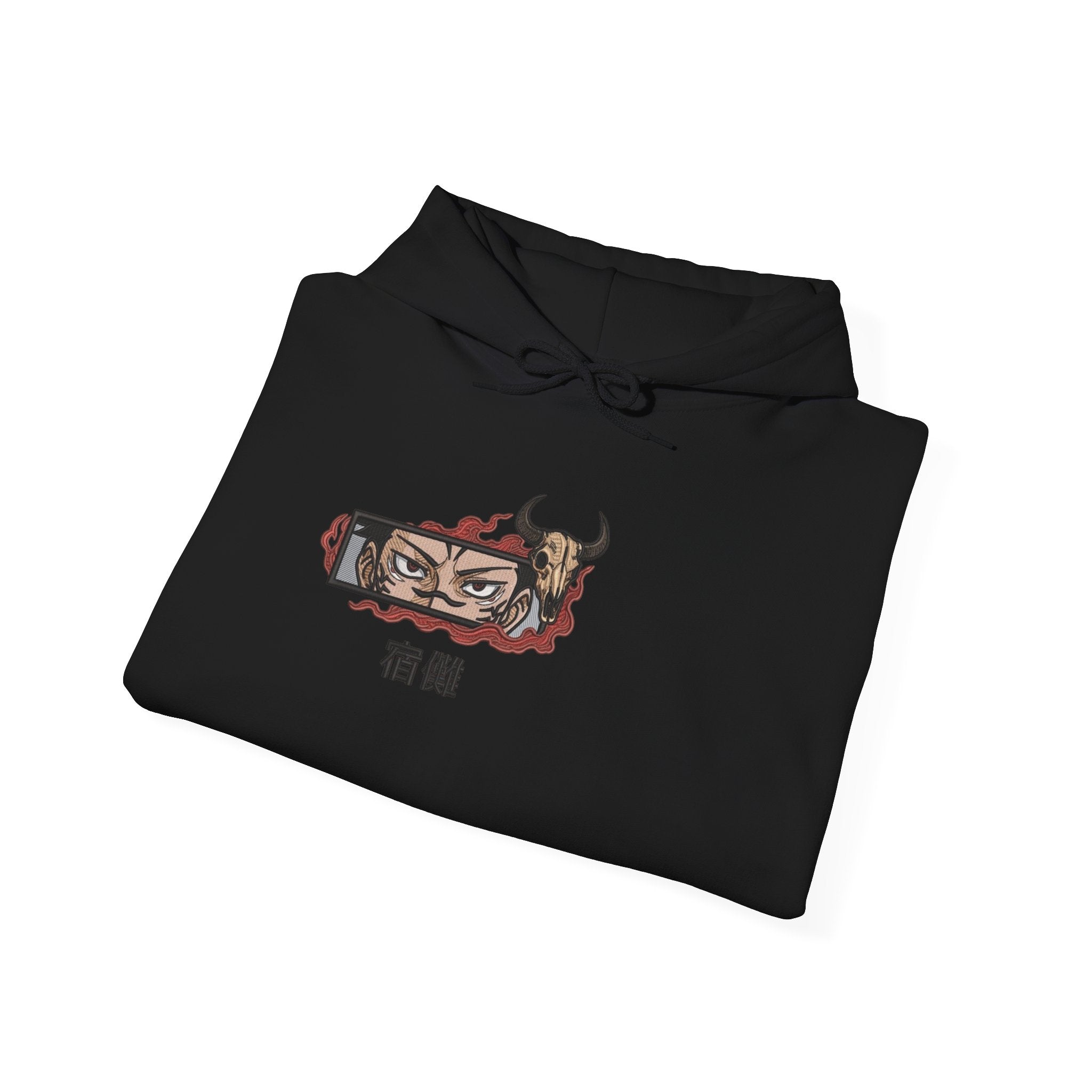 Hoodie — Demon Eye Graphic Hoodie with Kanji "宿傩" Urban Streetwear
