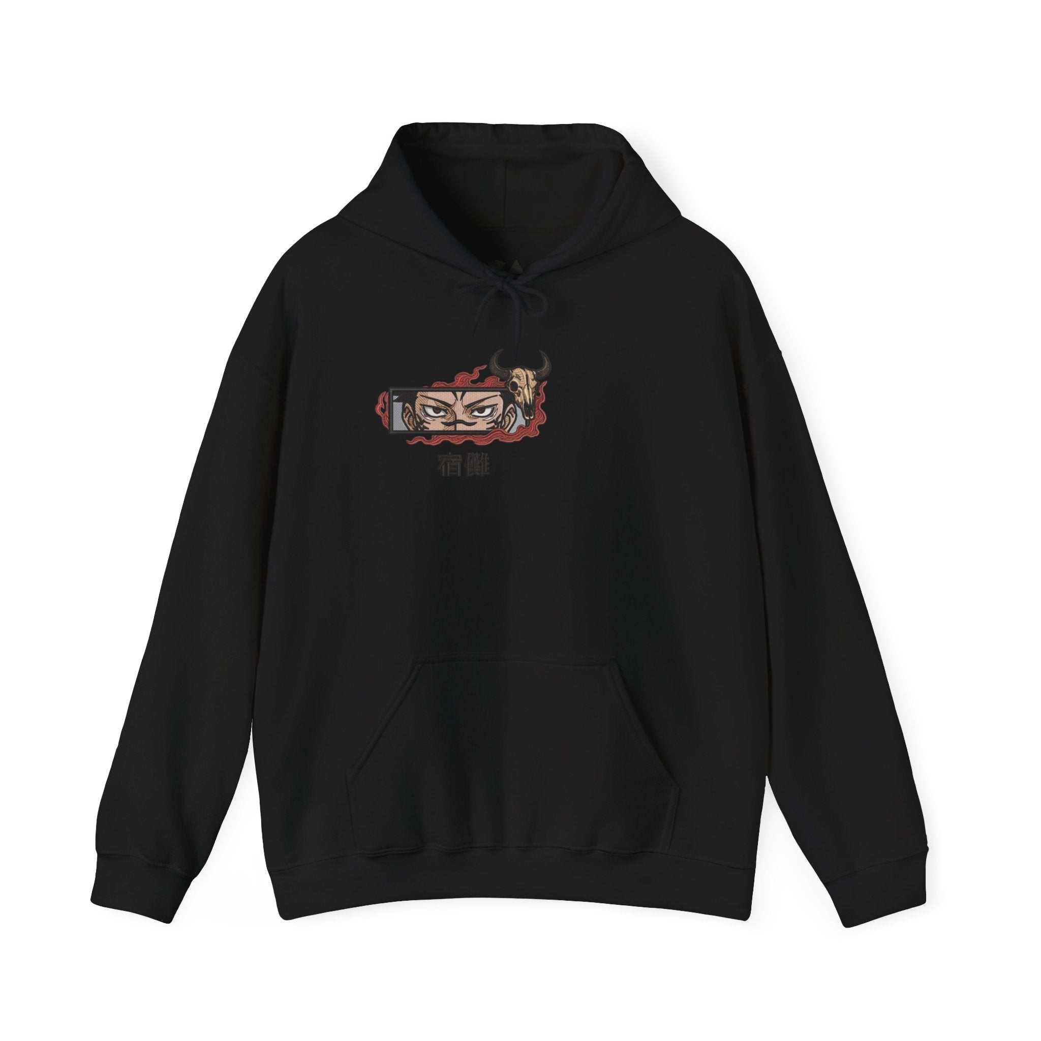Hoodie — Demon Eye Graphic Hoodie with Kanji "宿傩" Urban Streetwear