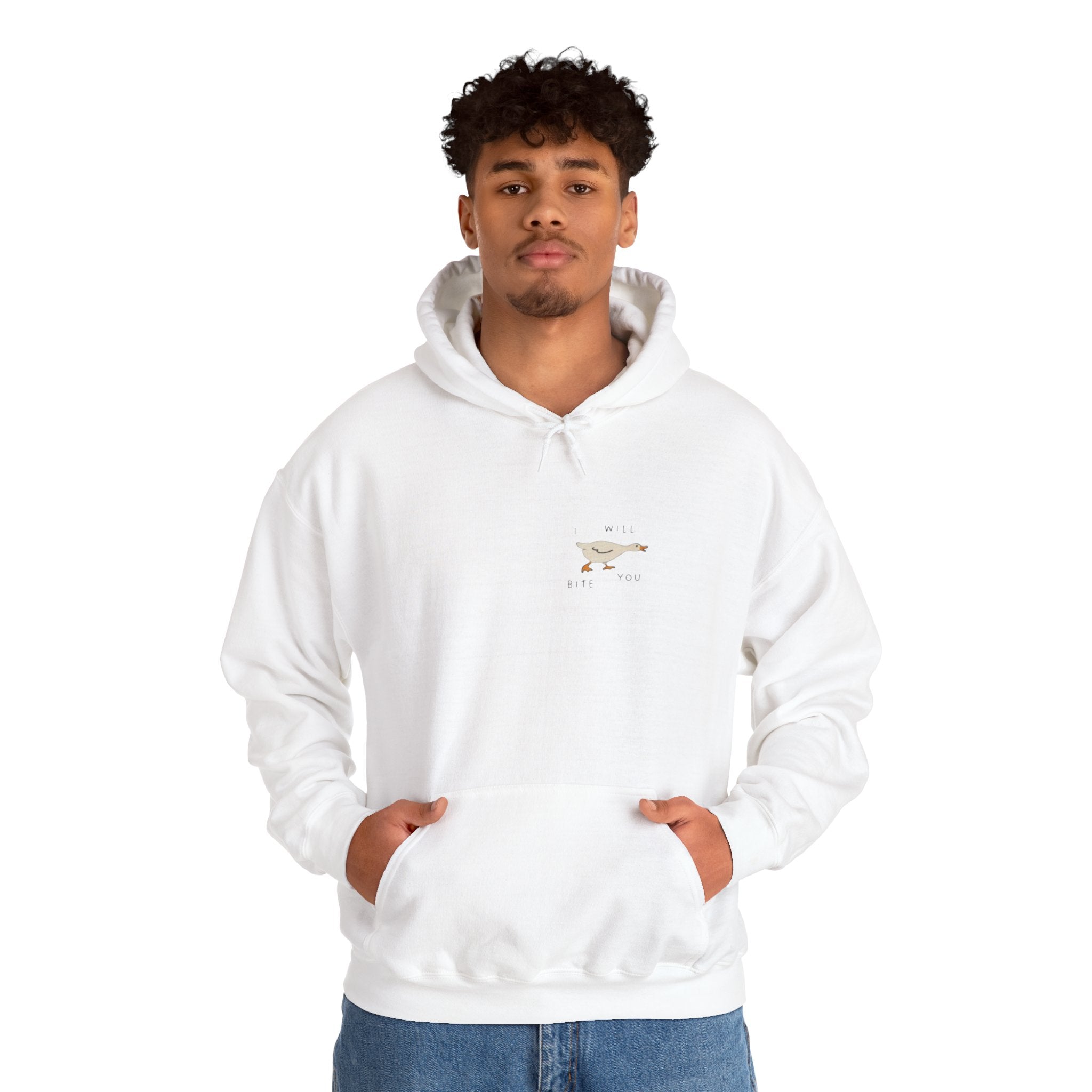 Minimal Running Duck Hoodie — Small Chest Illustration Sweatshirt