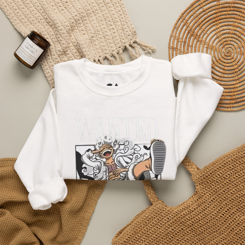 Monkey D Luffy Crewneck Sweatshirt — Playful Skateboarding Anime Illustration