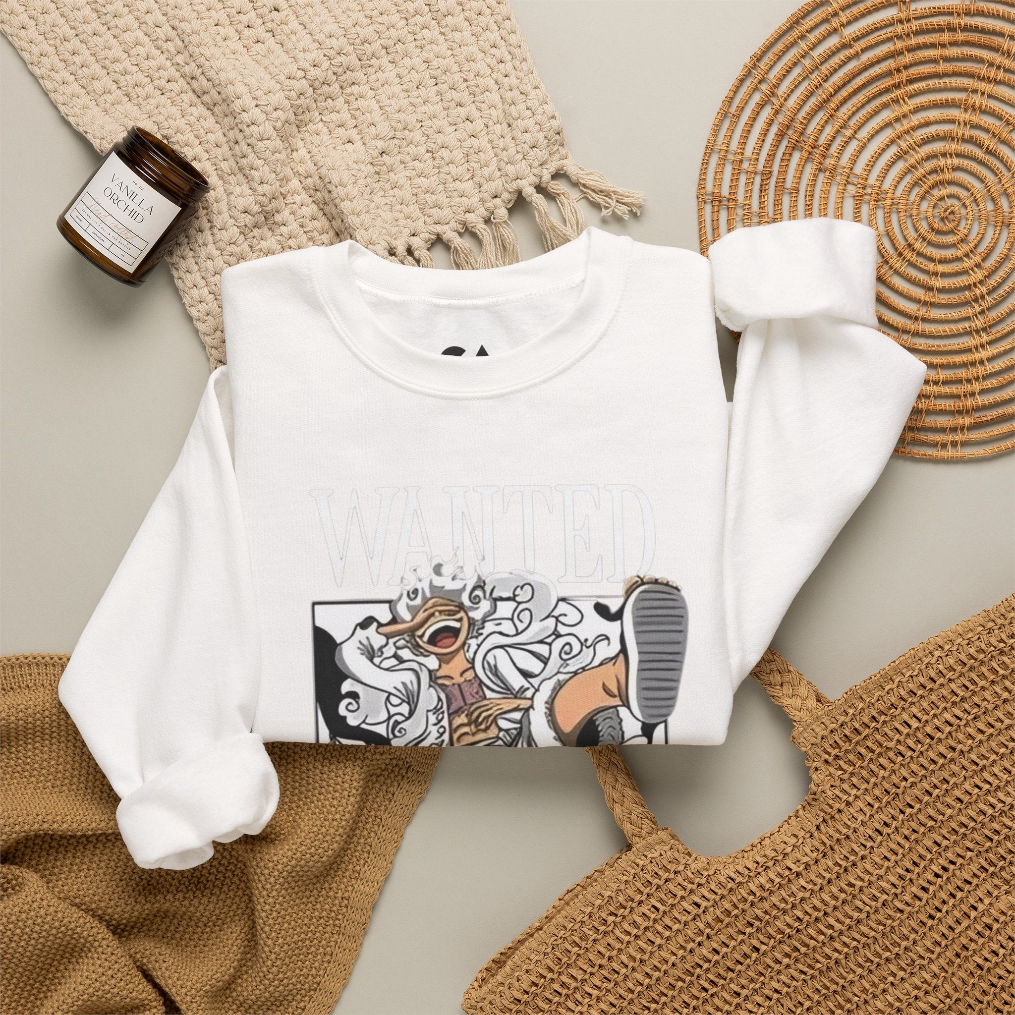 Monkey D Luffy Crewneck Sweatshirt — Playful Skateboarding Anime Illustration