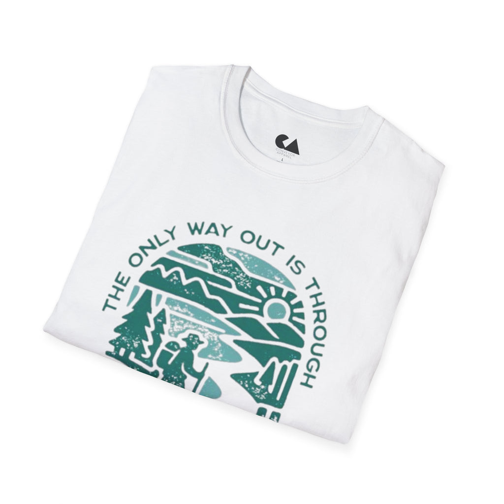Adventure T‑Shirt — “The Only Way Out Is Through” Hiking Graphic Tee