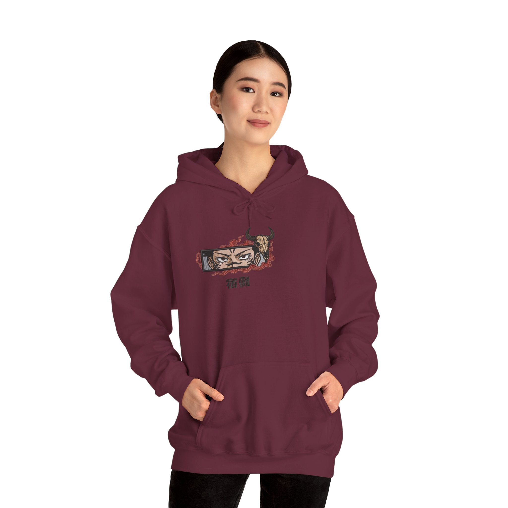Hoodie — Demon Eye Graphic Hoodie with Kanji "宿傩" Urban Streetwear