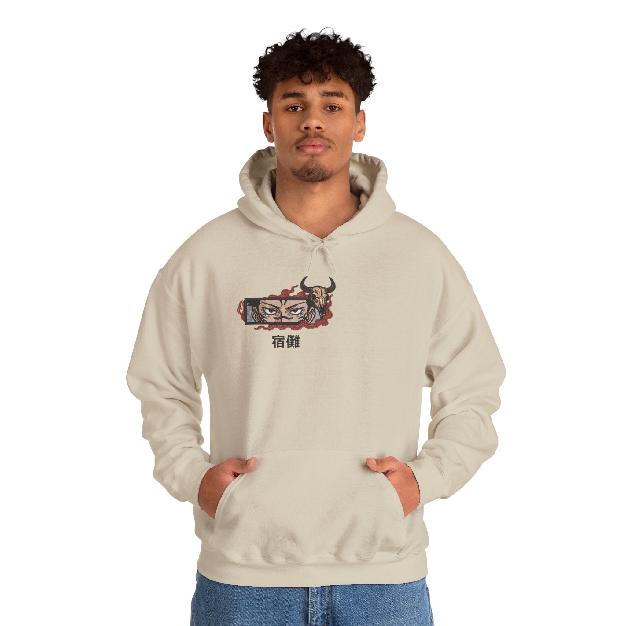 Hoodie — Demon Eye Graphic Hoodie with Kanji "宿傩" Urban Streetwear