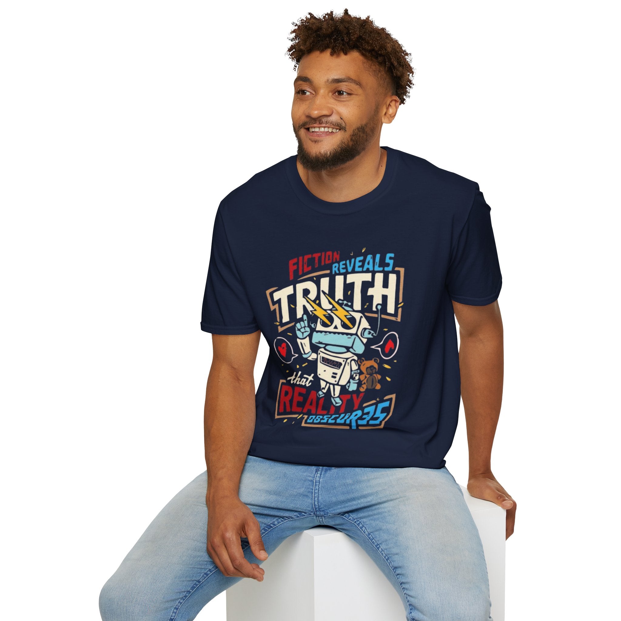 Fiction Reveals Truth Graphic T-Shirt — Retro Lightning Design