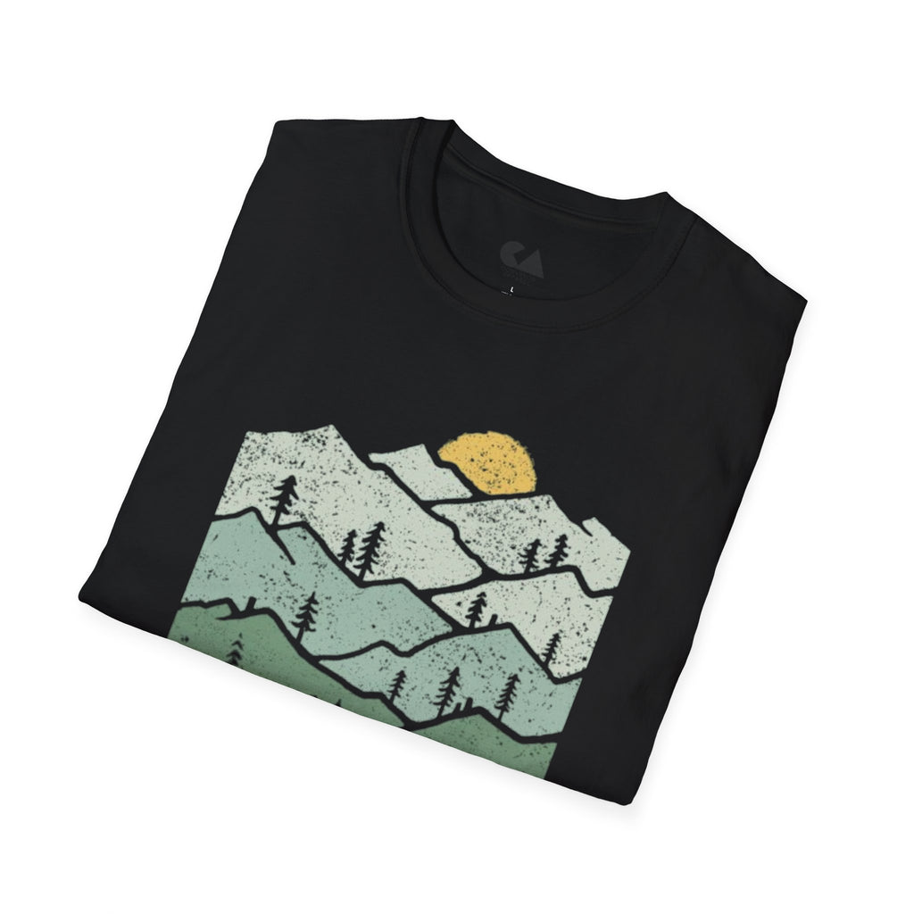 Mountain Sunrise T-Shirt — Retro Green Forest Camping Tee