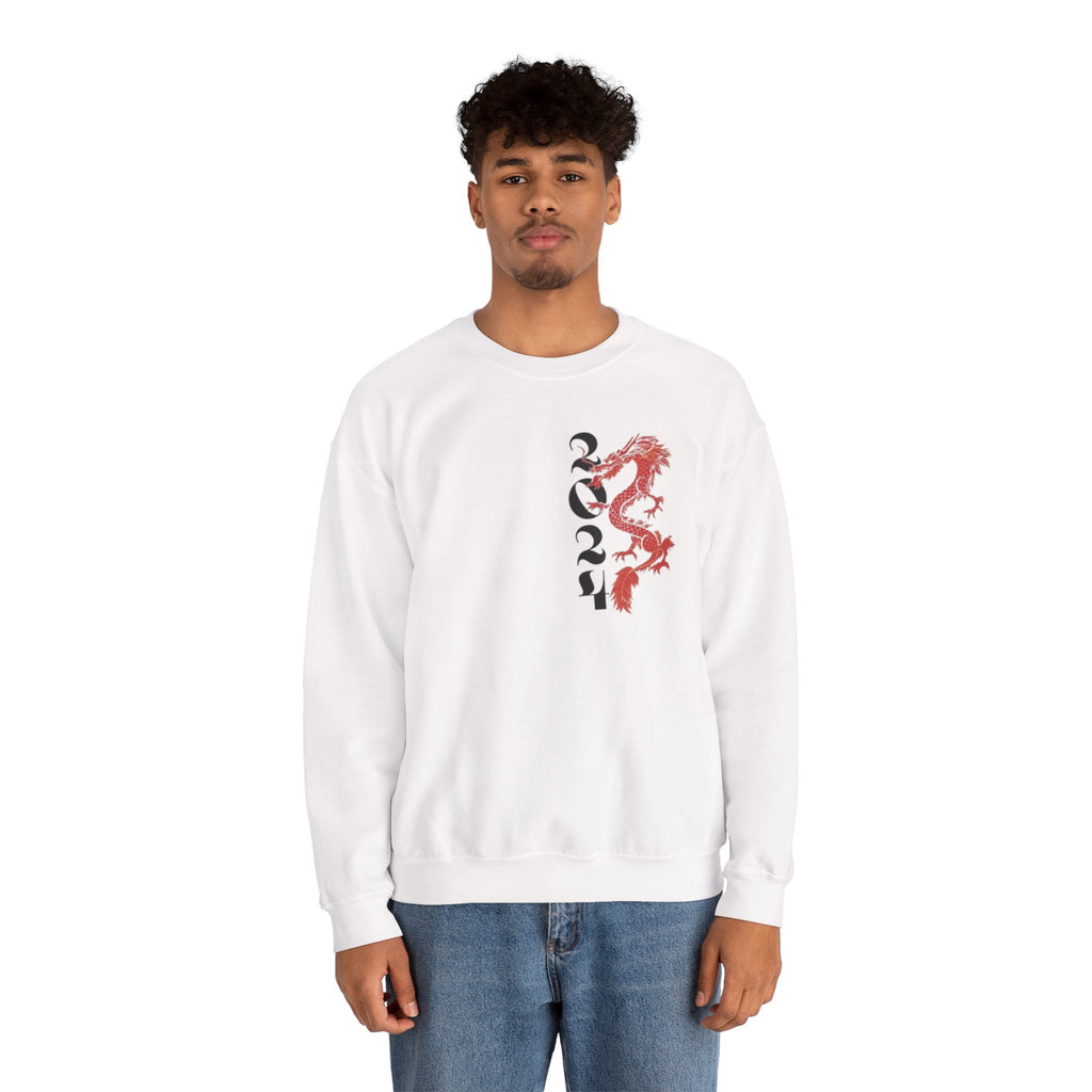 Crewneck Sweatshirt — Red Dragon Vertical Kanji Design