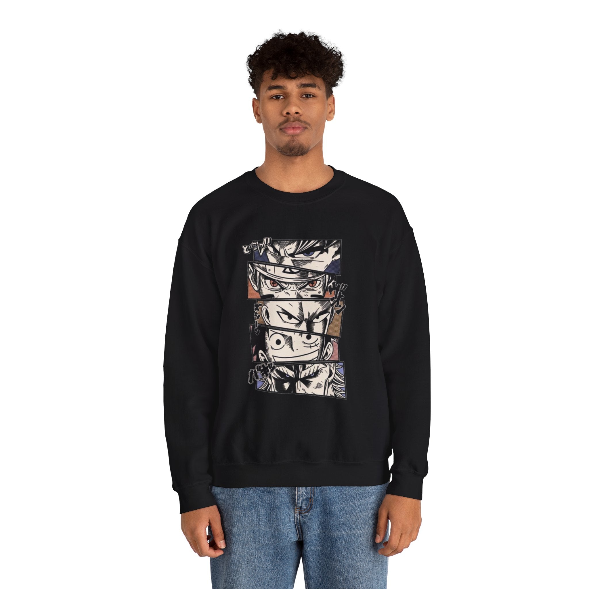 Anime Eyes Crewneck Sweatshirt — Intense Manga Character Panel Design