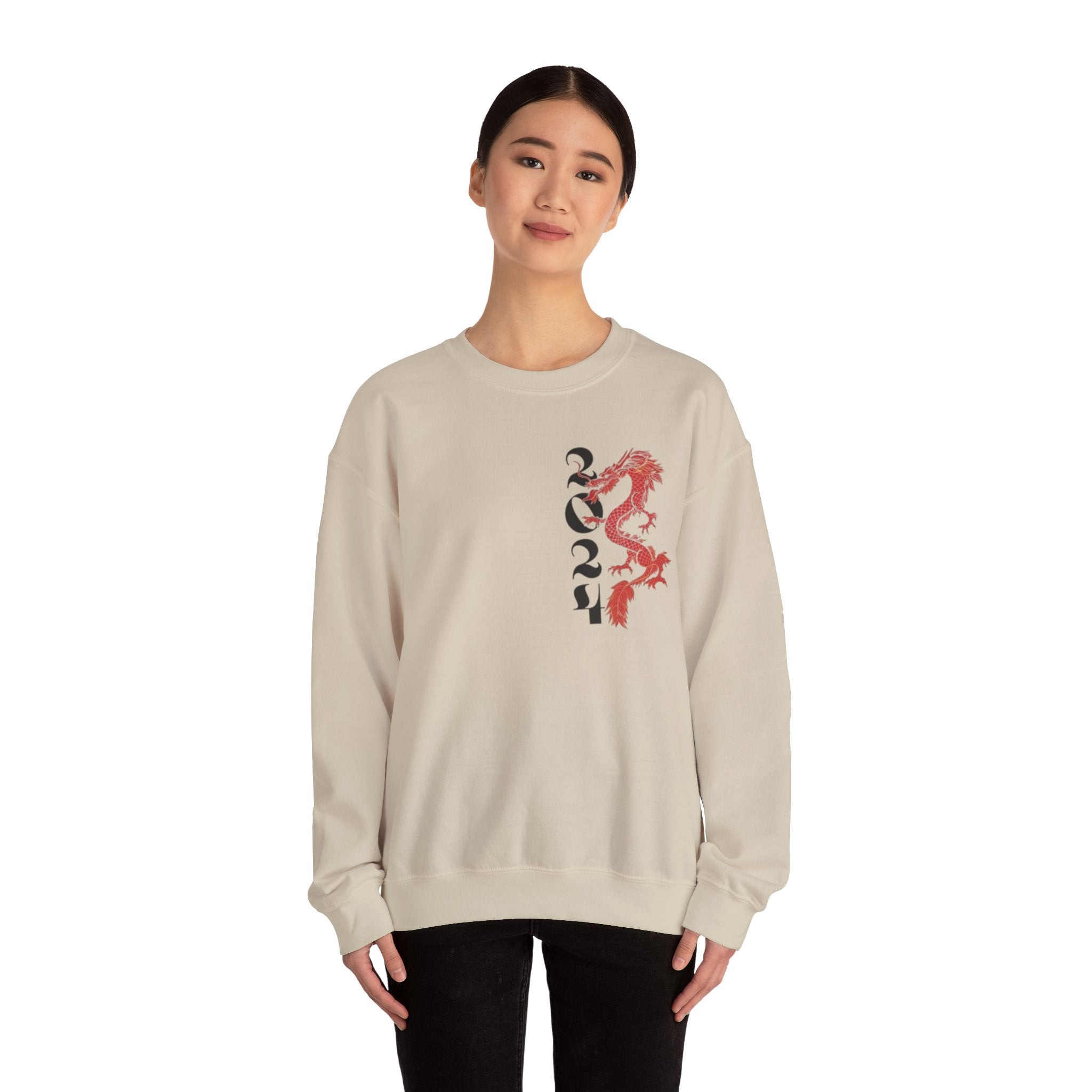 Crewneck Sweatshirt — Red Dragon Vertical Kanji Design