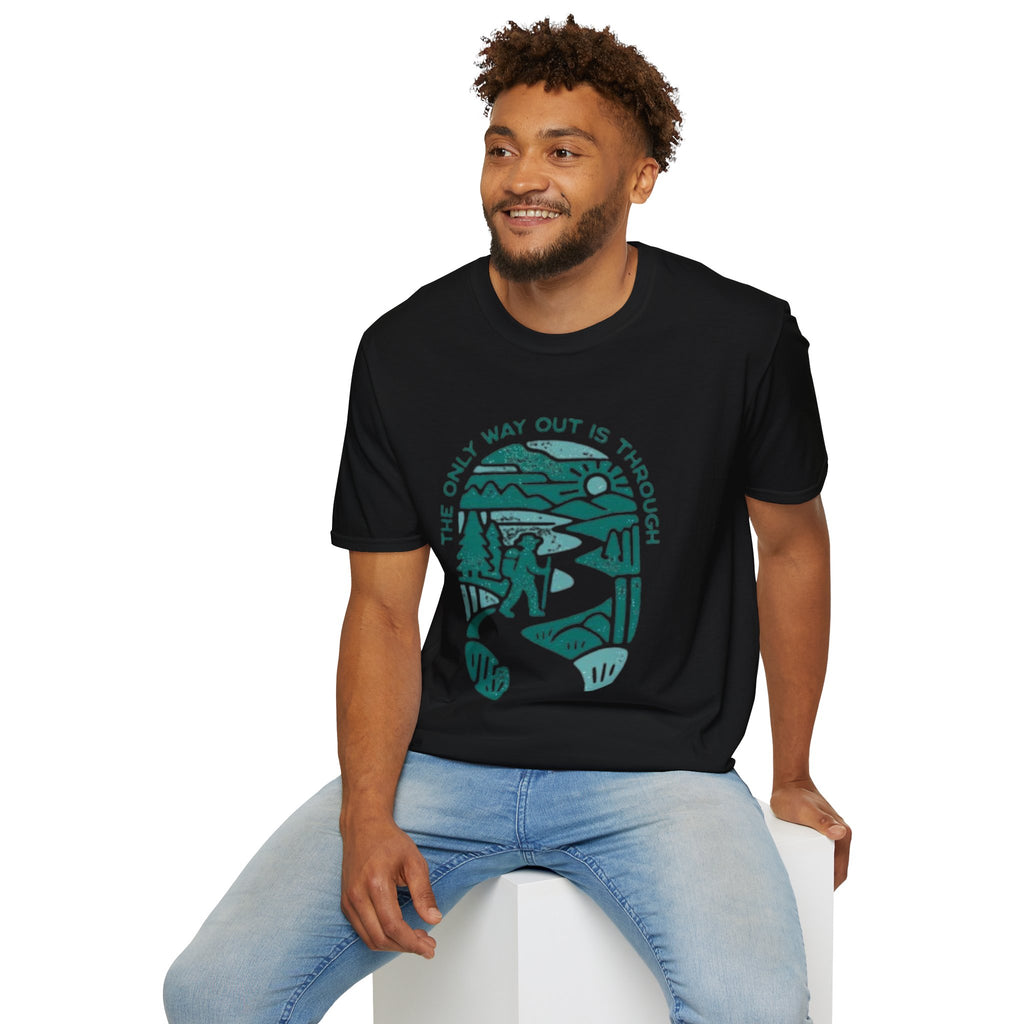 Adventure T‑Shirt — “The Only Way Out Is Through” Hiking Graphic Tee