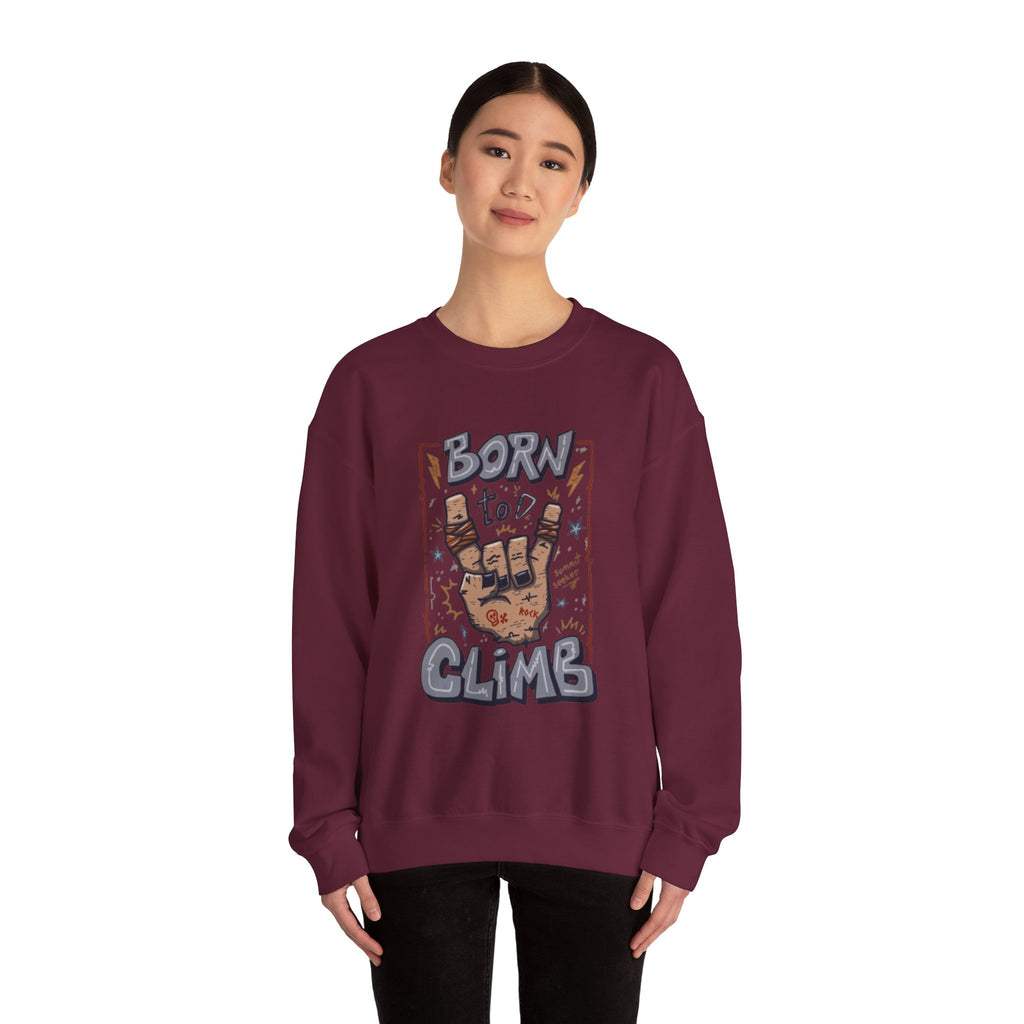 Climbing Crewneck Sweatshirt — "Born to Climb" Rock Climber Graphic