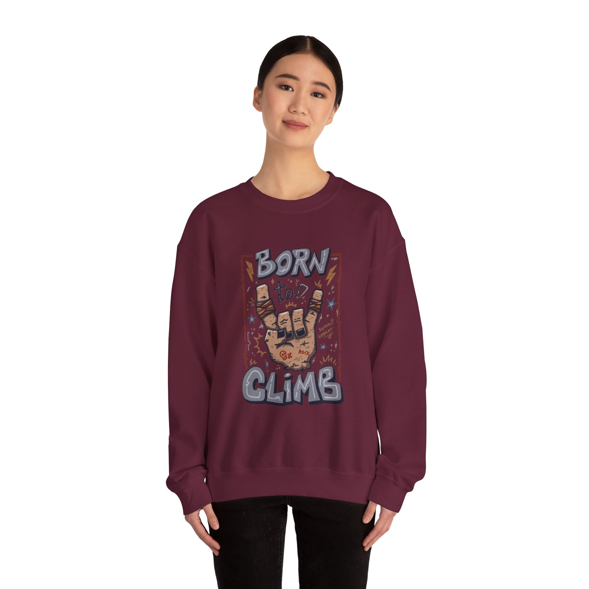 Climbing Crewneck Sweatshirt — "Born to Climb" Rock Climber Graphic