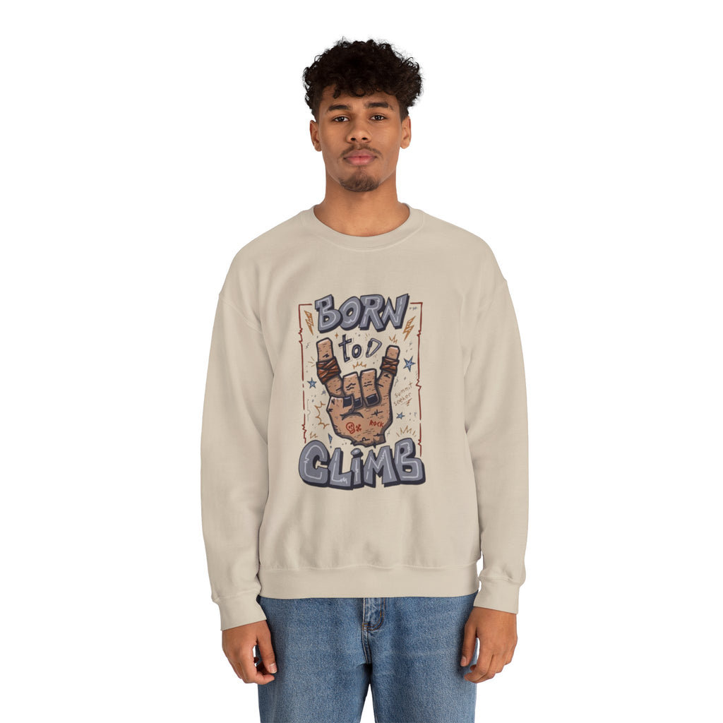 Climbing Crewneck Sweatshirt — "Born to Climb" Rock Climber Graphic
