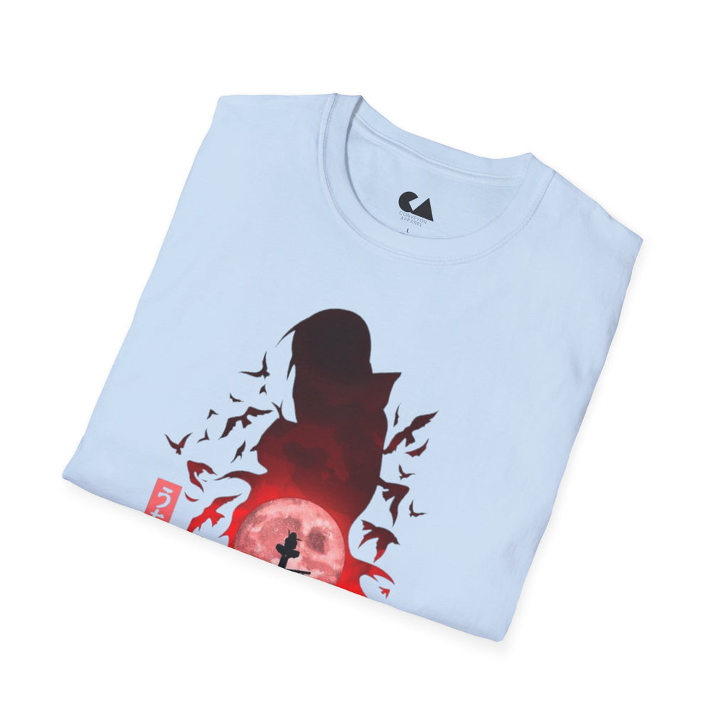 T-Shirt — Samurai Silhouette at Red Moon (Bats & Japanese Script)