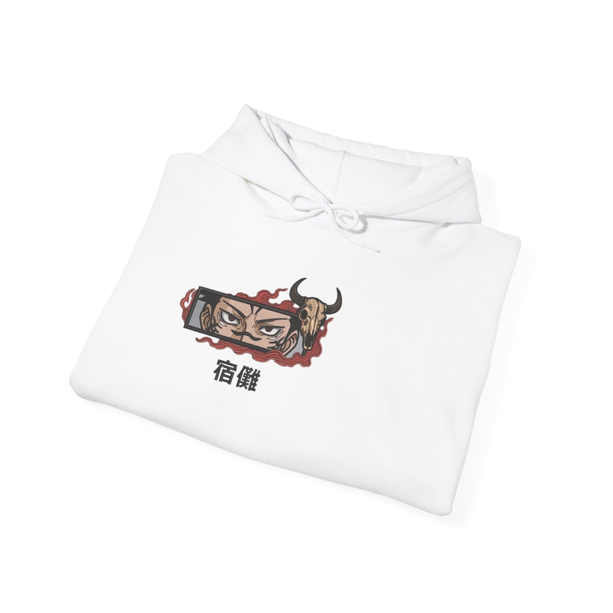 Hoodie — Demon Eye Graphic Hoodie with Kanji "宿傩" Urban Streetwear