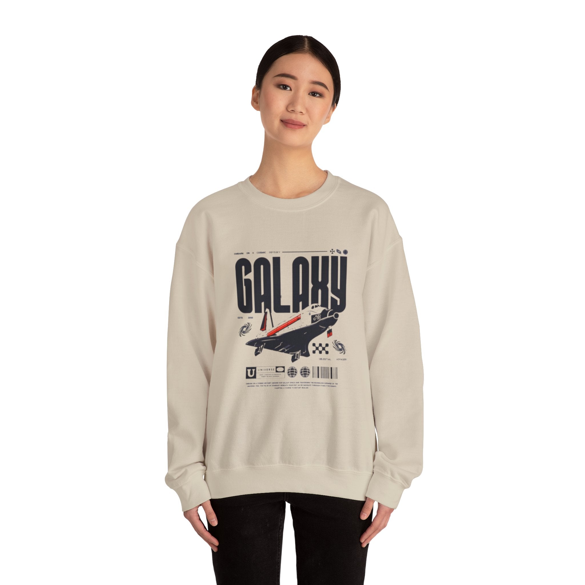 Galaxy Space Crewneck Sweatshirt — Retro Rocket Graphic