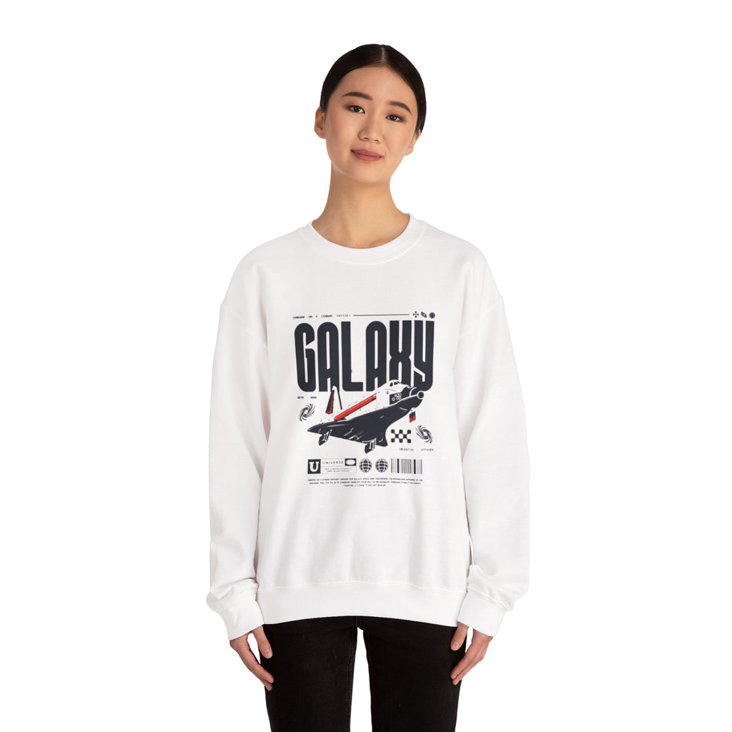 Galaxy Space Crewneck Sweatshirt — Retro Rocket Graphic