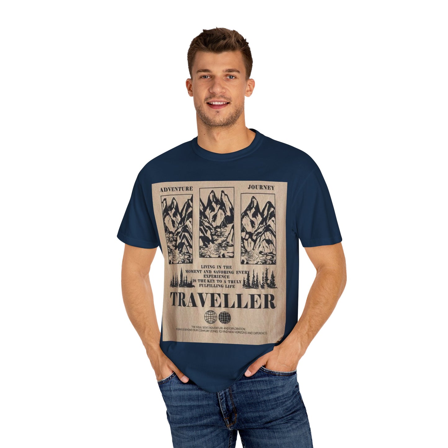 Adventure Traveller T-Shirt | Unisex Garment-Dyed Tee for Explorers, Outdoor Enthusiasts, Travel Lovers, Perfect Gift