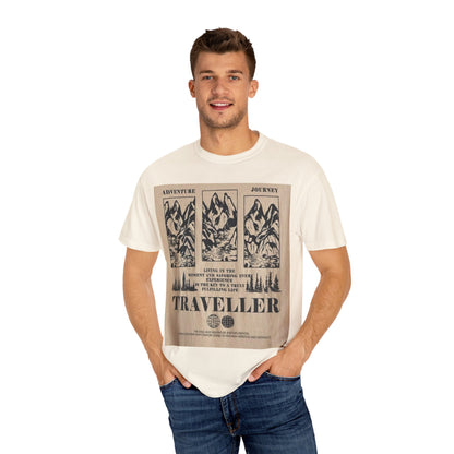 Adventure Traveller T-Shirt | Unisex Garment-Dyed Tee for Explorers, Outdoor Enthusiasts, Travel Lovers, Perfect Gift