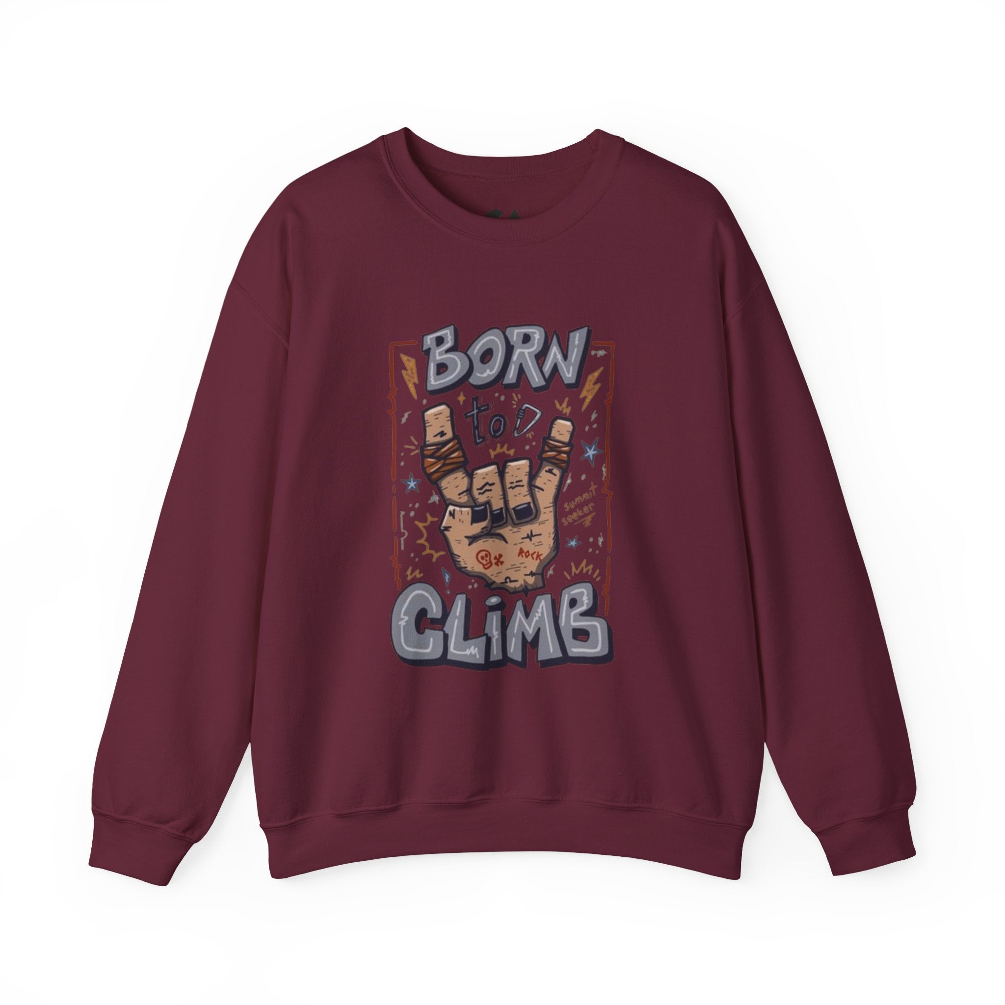Climbing Crewneck Sweatshirt — "Born to Climb" Rock Climber Graphic