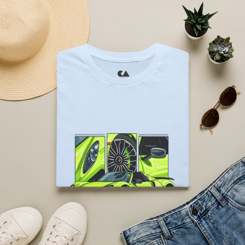 Porsche 918 Spyder Graphic T-Shirt — Neon Green Supercar Art Tee