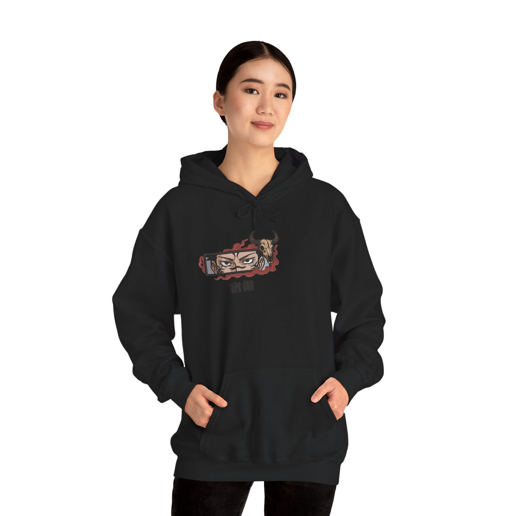 Hoodie — Demon Eye Graphic Hoodie with Kanji "宿傩" Urban Streetwear