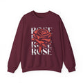 Rose Graphic Sweatshirt — Distressed Red Rose Text Design