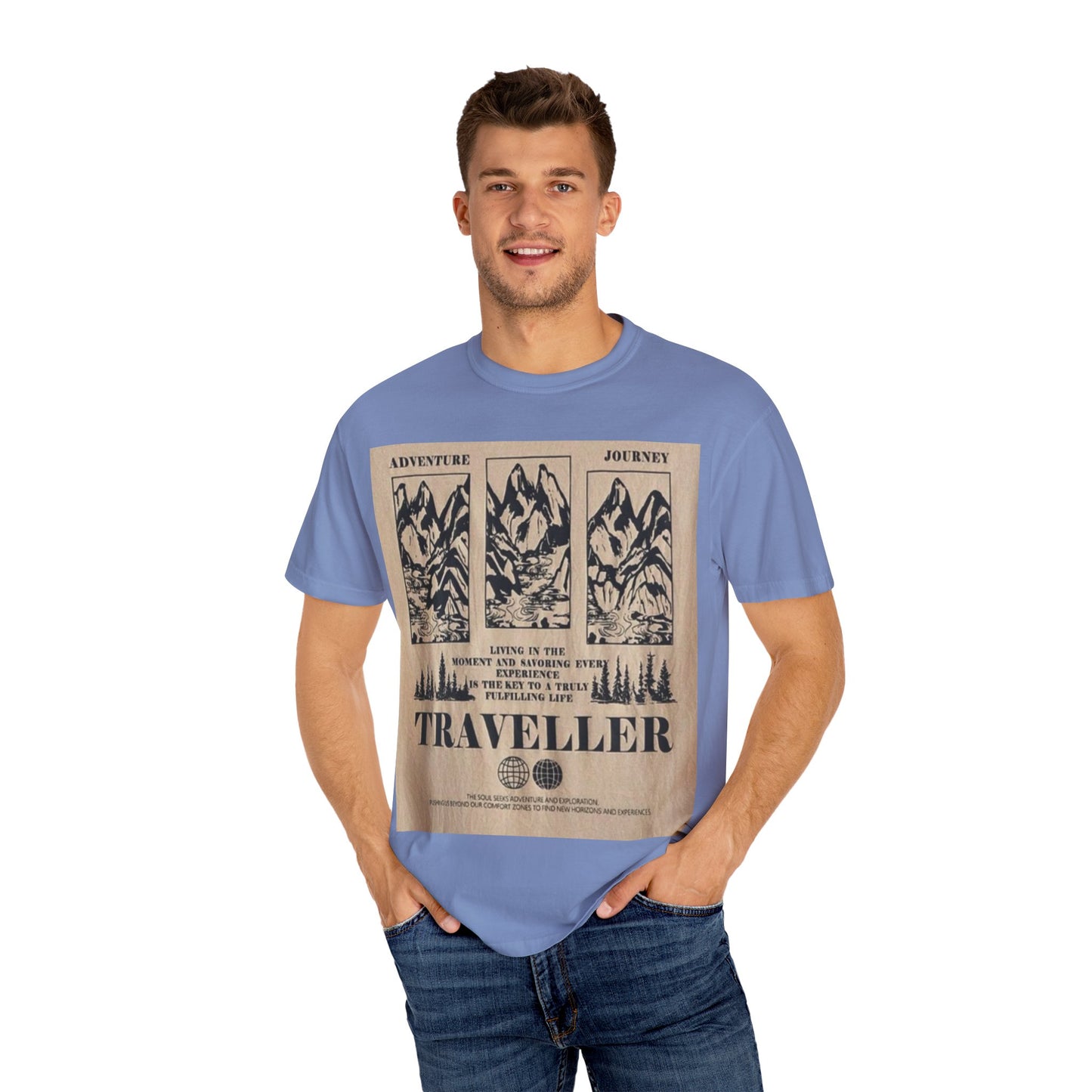 Adventure Traveller T-Shirt | Unisex Garment-Dyed Tee for Explorers, Outdoor Enthusiasts, Travel Lovers, Perfect Gift