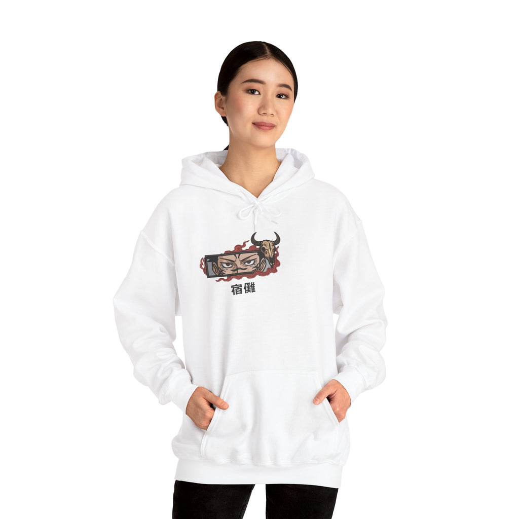 Hoodie — Demon Eye Graphic Hoodie with Kanji "宿傩" Urban Streetwear