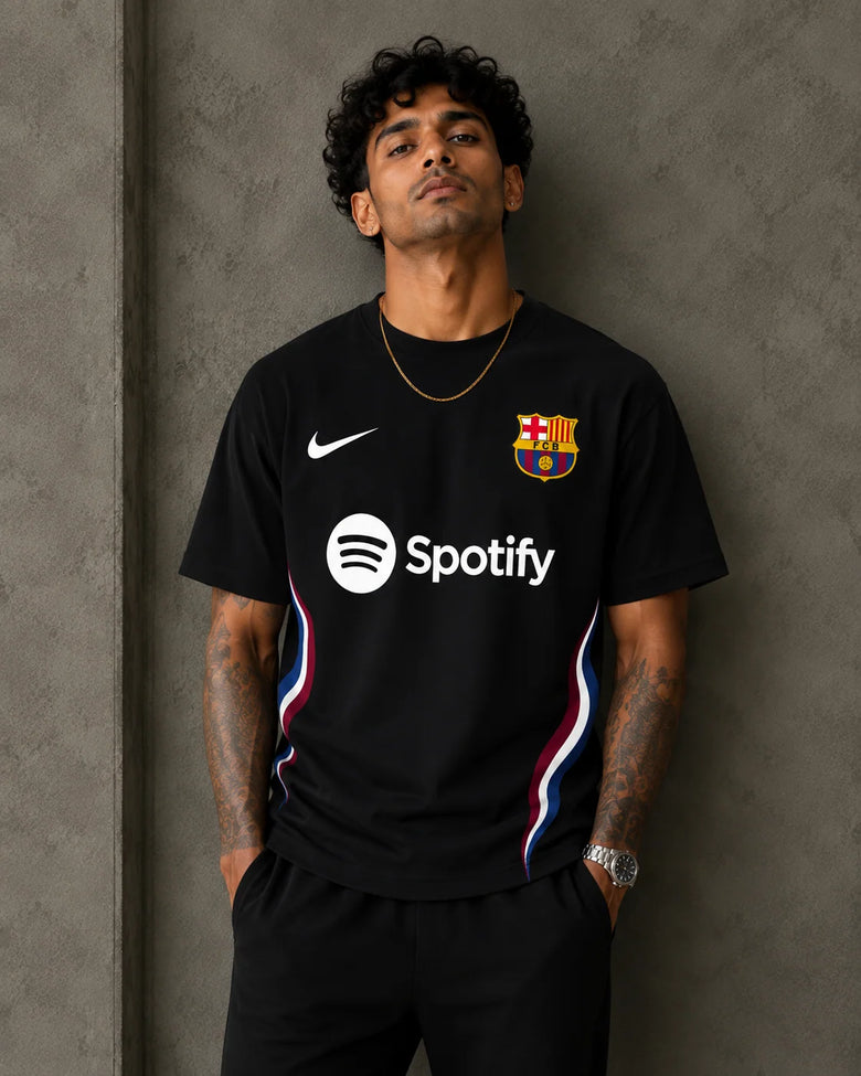 Barcelona Black Football Oversized T-Shirt