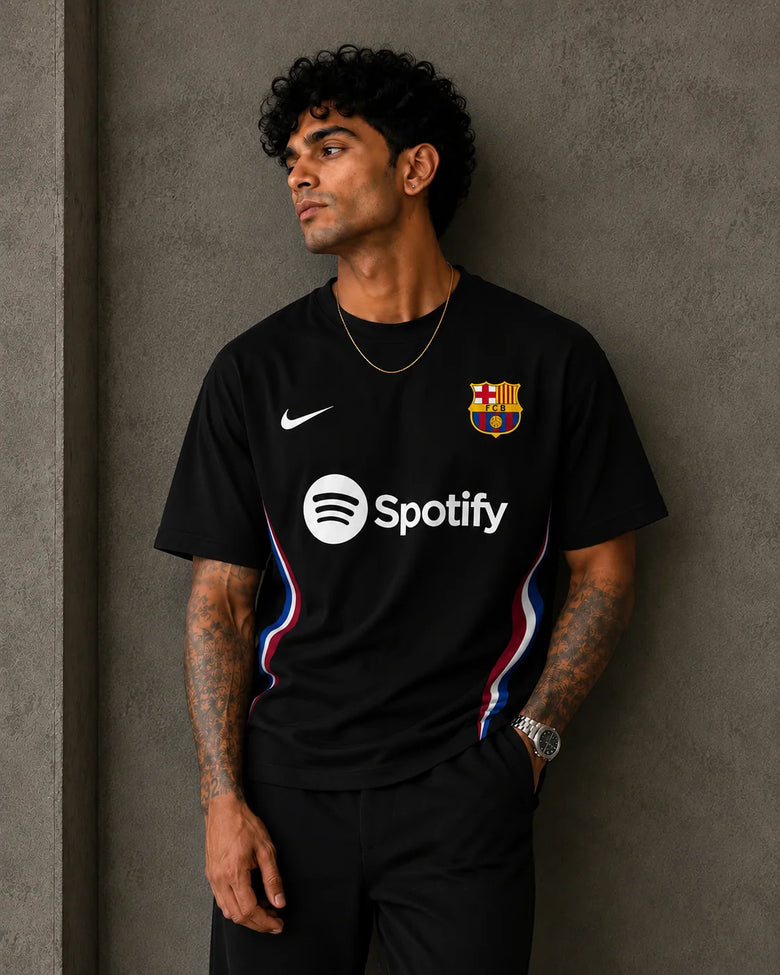 Barcelona Black Football Oversized T-Shirt