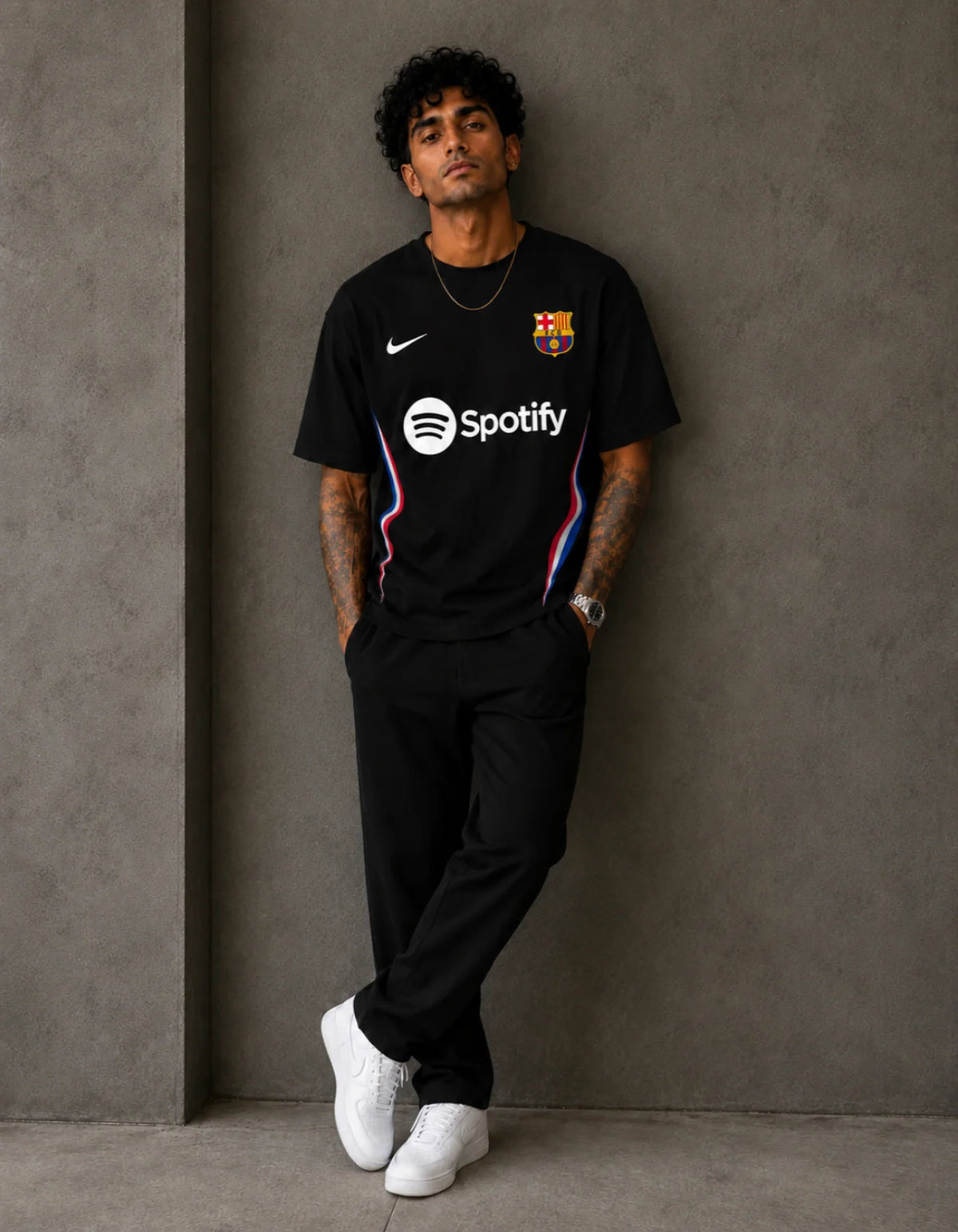 Barcelona Black Football Oversized T-Shirt